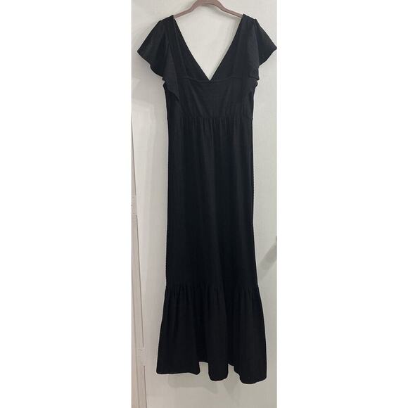 Betsy Johnson Eyelet Flutter Sleeve Maxi Dress Black Medium - Picture 2 of 9